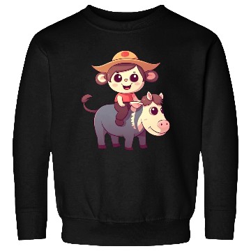 Discover Girl, Monkey and Cow, Charming Kids Design Sweatshirts