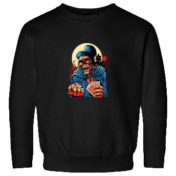 Discover skeleton holding playing cards and dice art Sweatshirts