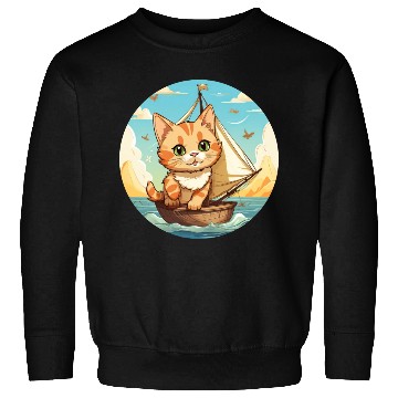 Discover Sailing Cat on Sailboat, Sunset Animal Design Sweatshirts