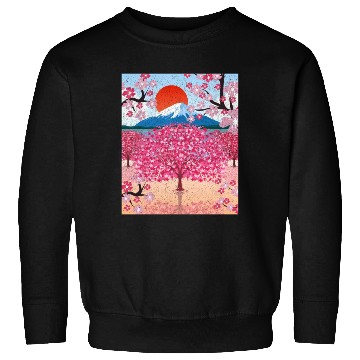 Discover Sunset Sakura Mountains Gift Cherry Blossoms Sweatshirts