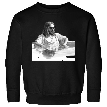 Discover Jesus with sunglasses relaxing in a swimming pool Sweatshirts