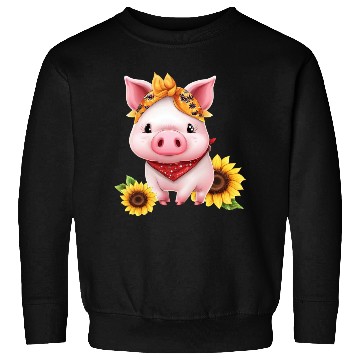 Discover Pig with Bandana and Sunflower, Charming Farm Sweatshirts