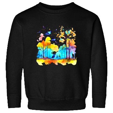 Discover Serenity in Flight: Watercolor Birds over Forest Sweatshirts