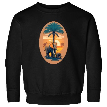 Discover Elephant and Baby by the Palm Tree Sweatshirts