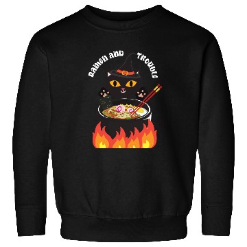 Discover Halloween Black Cat, Ramen and Trouble Sweatshirts