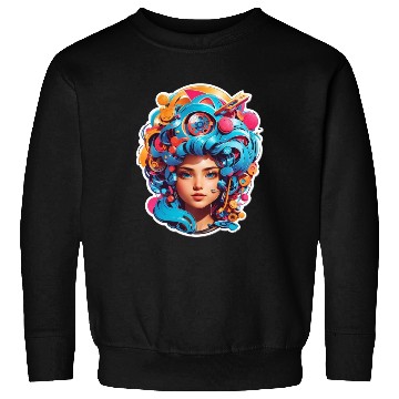 Discover Psychedelic girl with multi color hair. futuristic Sweatshirts