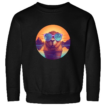 Discover Sunset Serenity: Rustic Capybara Stripe Illustrate Sweatshirts