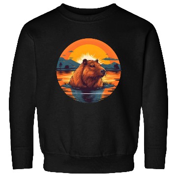 Discover Sunset Serenity: Rustic Capybara Stripe Illustrate Sweatshirts