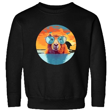 Discover Sunset Serenity: Rustic Capybara Stripe Illustrate Sweatshirts
