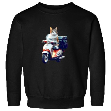 Discover 3D cute adorable white cat rides a red motorcycle Sweatshirts