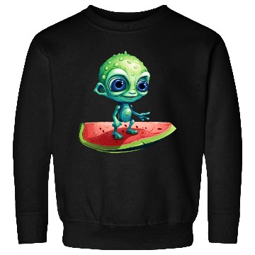 Discover Green Alien Meets Watermelon: Exotic Encounter Sweatshirts