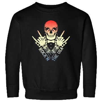 Discover Rock n The Usa Rock Roll Skeleton Guitar Sweatshirts
