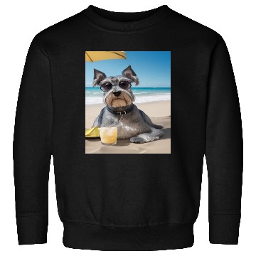 Discover Schnauzer Chilling at Beach with a Drink Sweatshirts