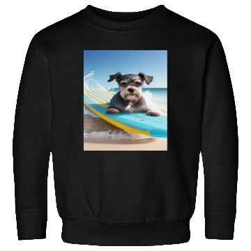 Discover Schnauzer Surfing at Beach On A Surfboard Sweatshirts