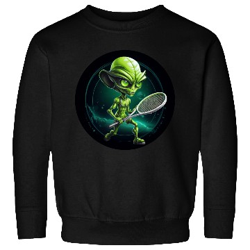 Discover Cool Green Alien Tennis Player: Unique Sports Desi Sweatshirts
