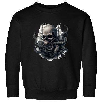 Discover Giant squid kraken skull ship Sweatshirts