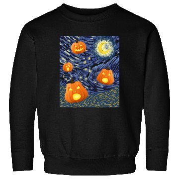 Discover Starry Night with Pumpkins Funny Halloween Art Sweatshirts