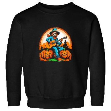 Discover Happy Halloween scarecrow plays guitar Sweatshirts