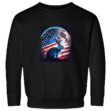 Discover America rabbit under Moon with American Flag Sweatshirts