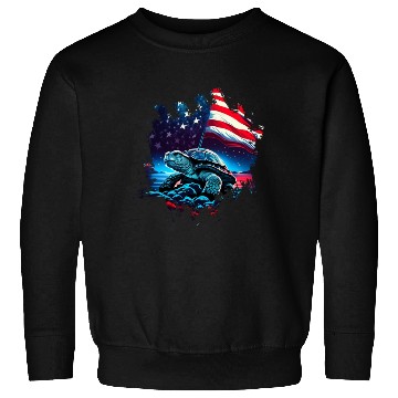 Discover America turtle under Moon with American Flag Sweatshirts