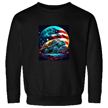 Discover America turtle under Moon with American Flag Sweatshirts
