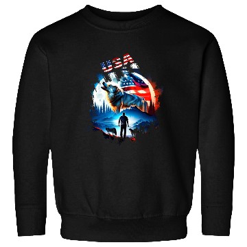 Discover America wolf under Moon with American Flag Sweatshirts