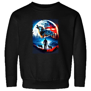 Discover America wolf under Moon with American Flag Sweatshirts