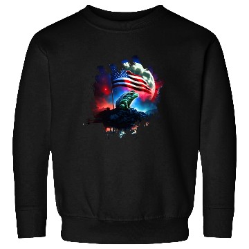 Discover America frog under Moon with American Flag Sweatshirts