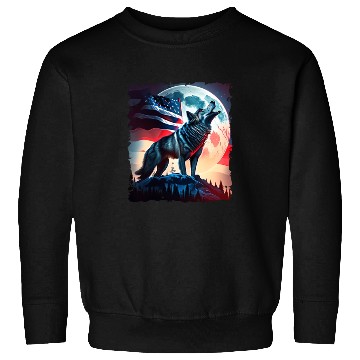 Discover America wolf under Moon with American Flag Sweatshirts