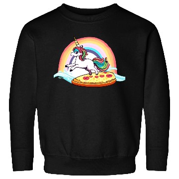 Discover Unicorn surfs for pizza with rainbow Sweatshirts