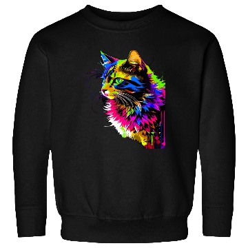 Discover Rainbow Cat Realistic Watercolor Cute Cat Paint Sweatshirts