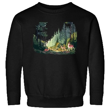Discover Forrest Background with Deer and Weasel Sweatshirts