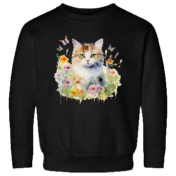 Discover CAT Watercolor Flowers Butterflies Sweatshirts