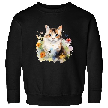 Discover Watercolor Cat Flowers & Butterflies Sweatshirts