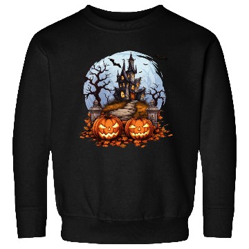 Discover Spooky Haunted House Halloween Pumpkin Bat Sweatshirts