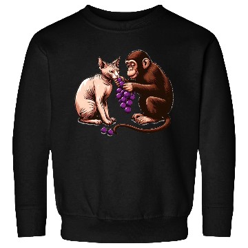 Discover Monkey feeds sphinx cat with grapes Sweatshirts