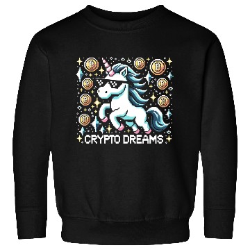 Discover Crypto Dreams - 8-bit Unicorn Amidst Digital Coins Sweatshirts