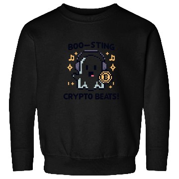 Discover Quirky 8-Bit Ghost with Crypto Beats - Halloween Sweatshirts