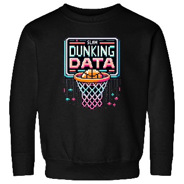 Discover Slam Dunking Data - Retro 8-bit Basketball Hoop Sweatshirts