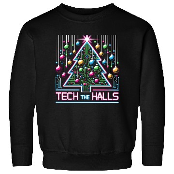 Discover Tech the Halls - Christmas Tree in 8-bit Neon Sweatshirts