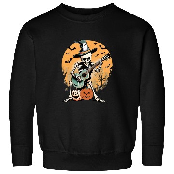 Discover Spooky Serenade: Halloween Skeleton Playing Guitar Sweatshirts