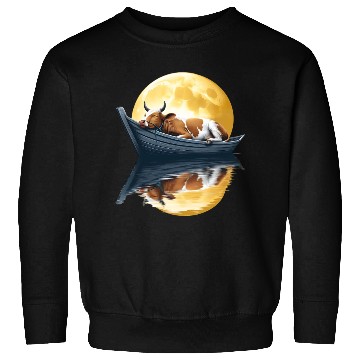 Discover Sleeping cow in boat under the moon Sweatshirts