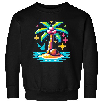 Discover Digital Beach Getaway: Pixel Palm Paradise Sweatshirts