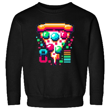 Discover Futuristic Pixel Pizza: Neon-Topped Delight Sweatshirts