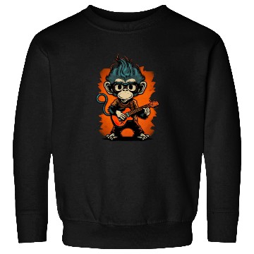 Discover Monkey Chimpanzee Playing Acousitc Rock Guitar Sweatshirts