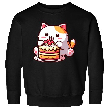 Discover Cherry Cake Delight: Sweet Comic Cat Indulges Sweatshirts