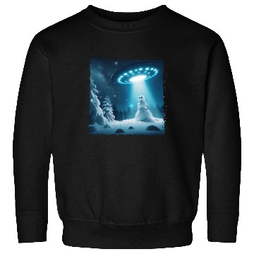 Discover UFO Beams Snowman in Winter Night Sweatshirts