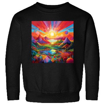 Discover Bright Vibrant Geometric Landscape - Modern Scenic Sweatshirts