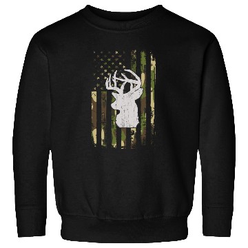 Discover Buck Deer Hunting Camouflage Flag Hunter Sweatshirts