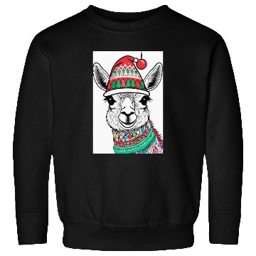 Discover Cute Llama with Christmas Hat Sweatshirts